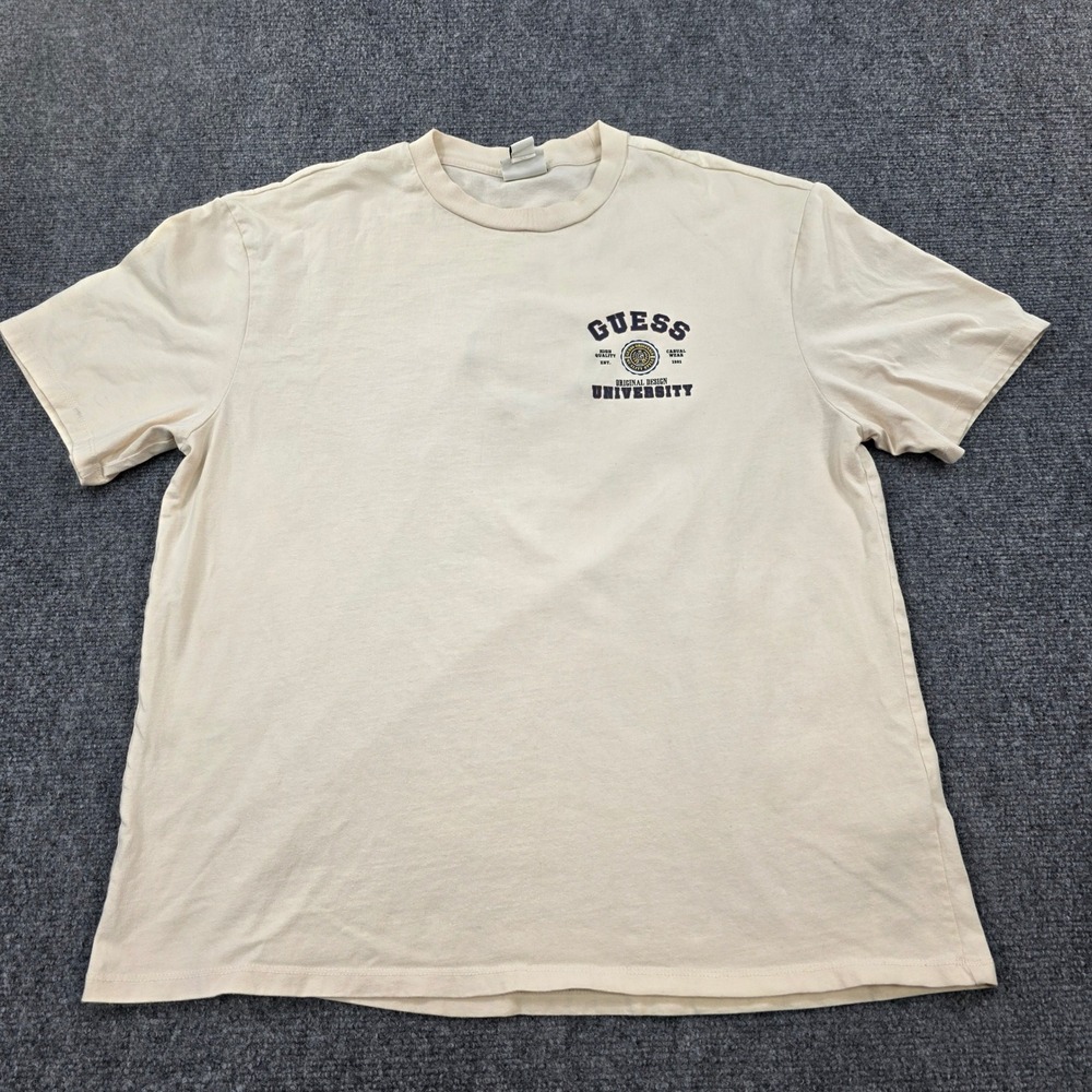 Guess‎ University T-Shirt Mens Medium Beige Short Sleeve Graphic Tee Top